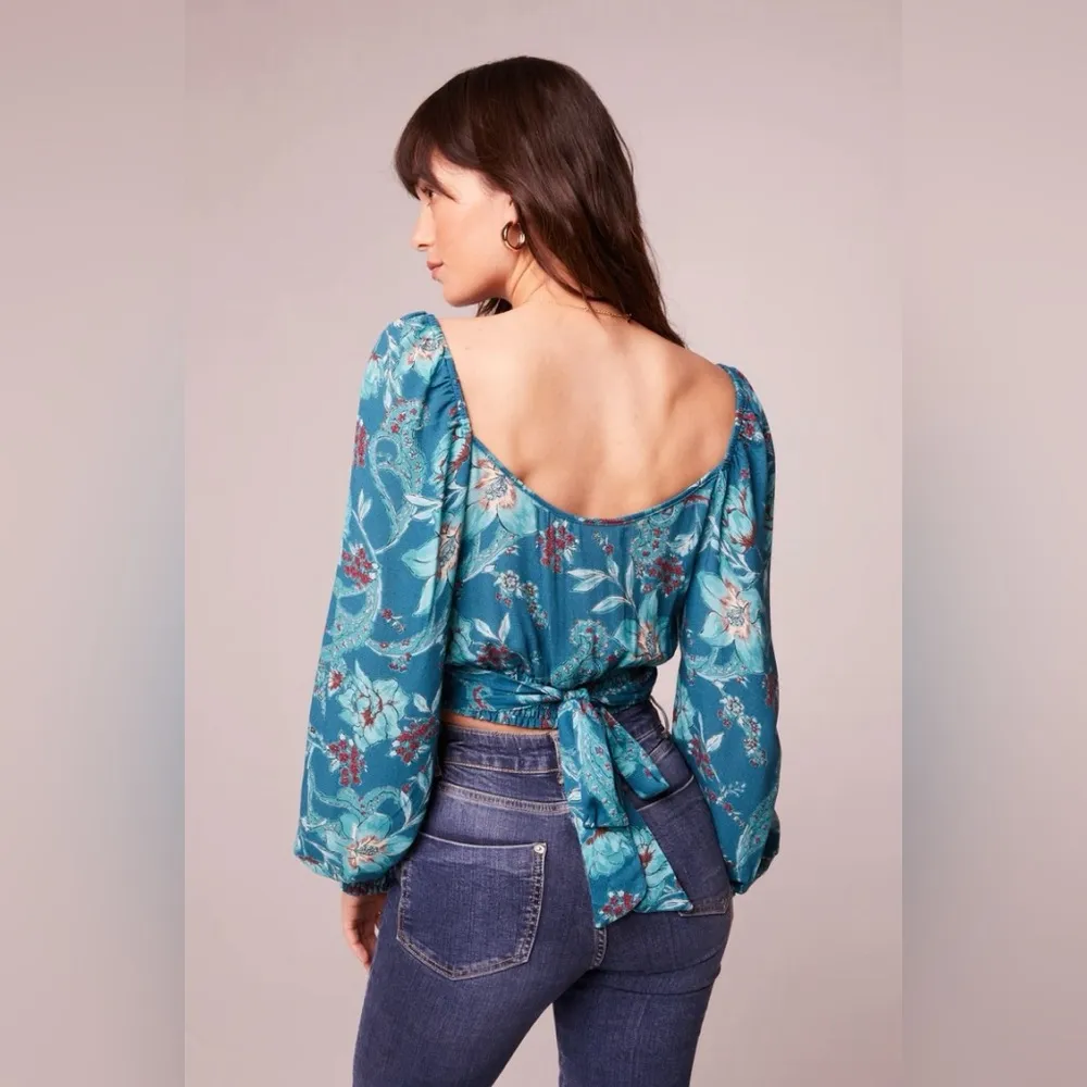 Band of the Free/ Band of Gypsies Sybille Teal Floral Crossover Crop Top… Blue Size L - Image 2