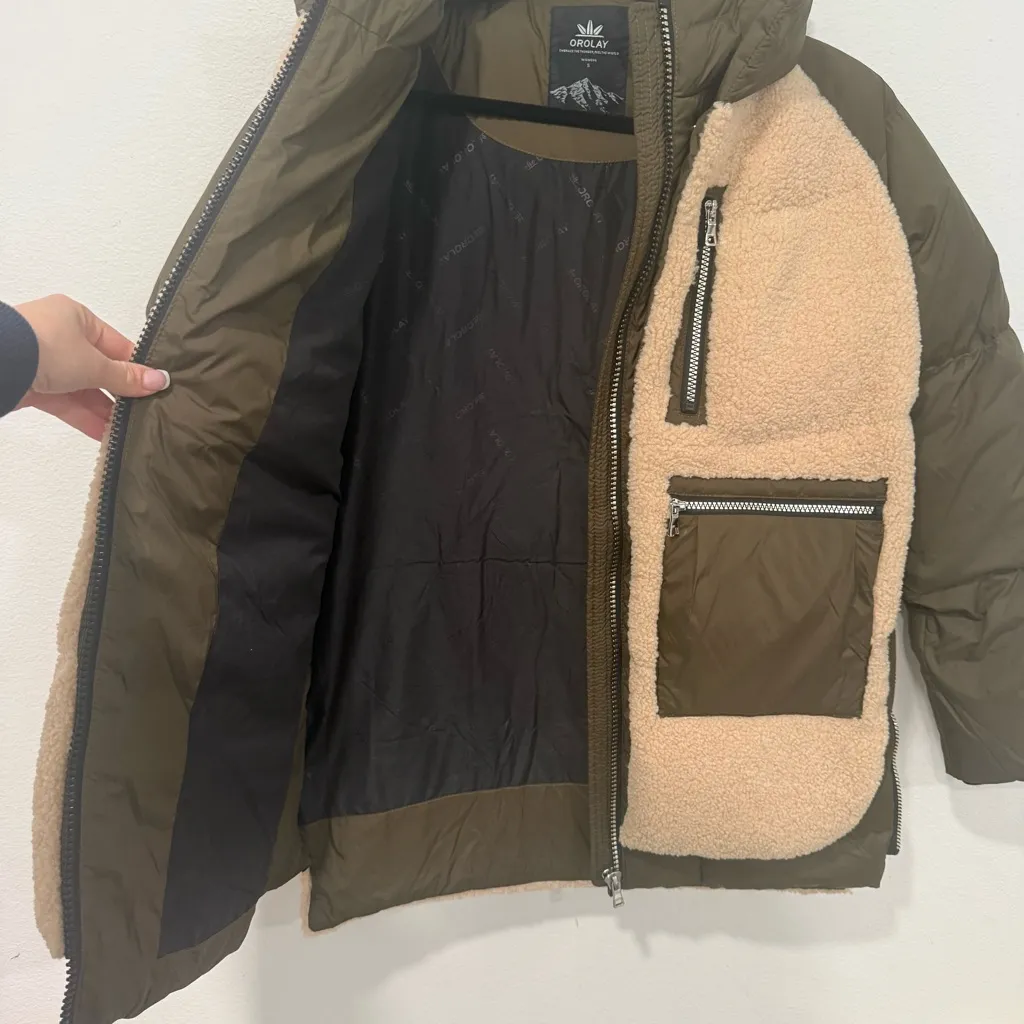 Orolay 092 Universe Fleece Down Puffer Jacket in Olive Green S - Image 5