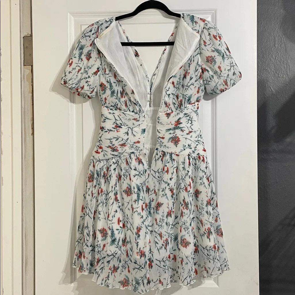 Maje Rasion Plisse Floral Mini Dress Sz 2/ Medium White Feminine Fairy Dainty - Image 11