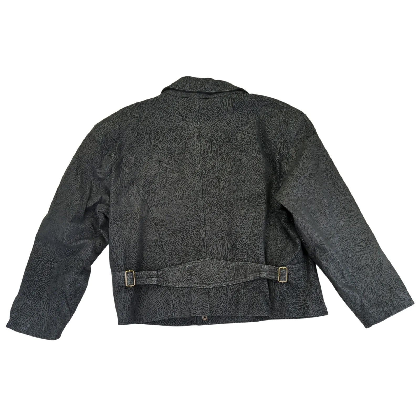 Winlit Women's Leather Jacket L Black Double Breasted Vintage Made in Korea Size L - Image 2