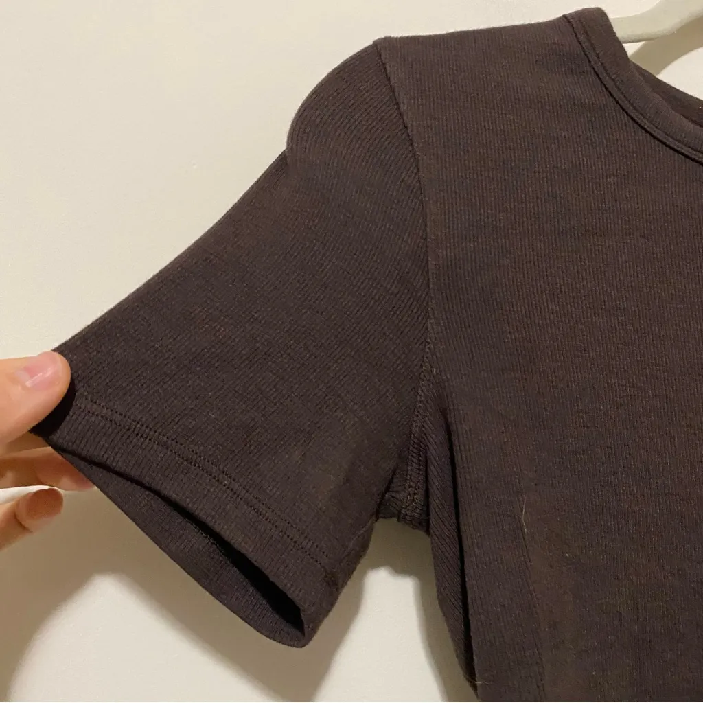 Lululemon Chocolate Brown Ribbed Soft Crop Top size XS/S - Image 3