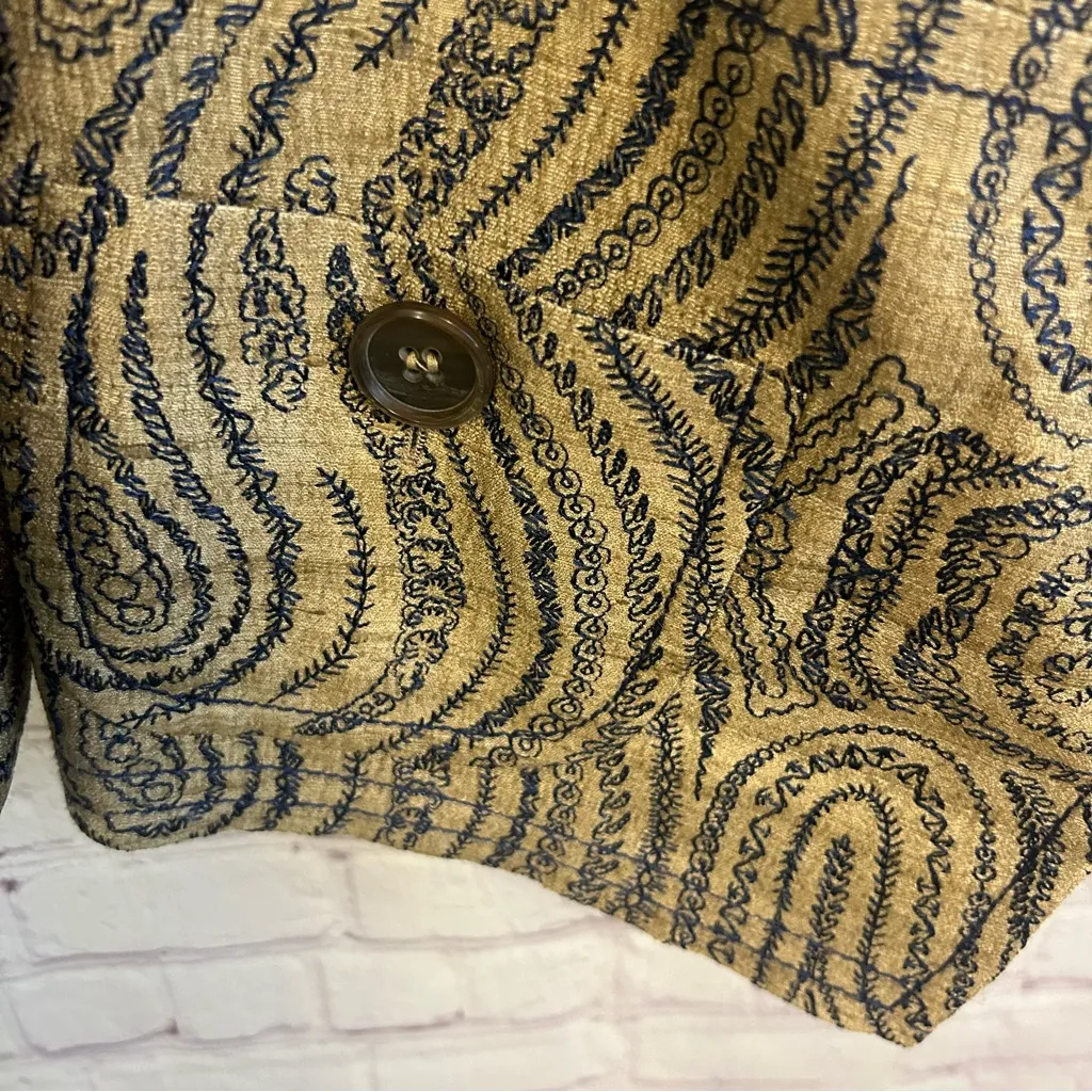 Vintage RARE Rene Lezard All silk swirl print regency blazer Germany size 42 Tan - Image 5