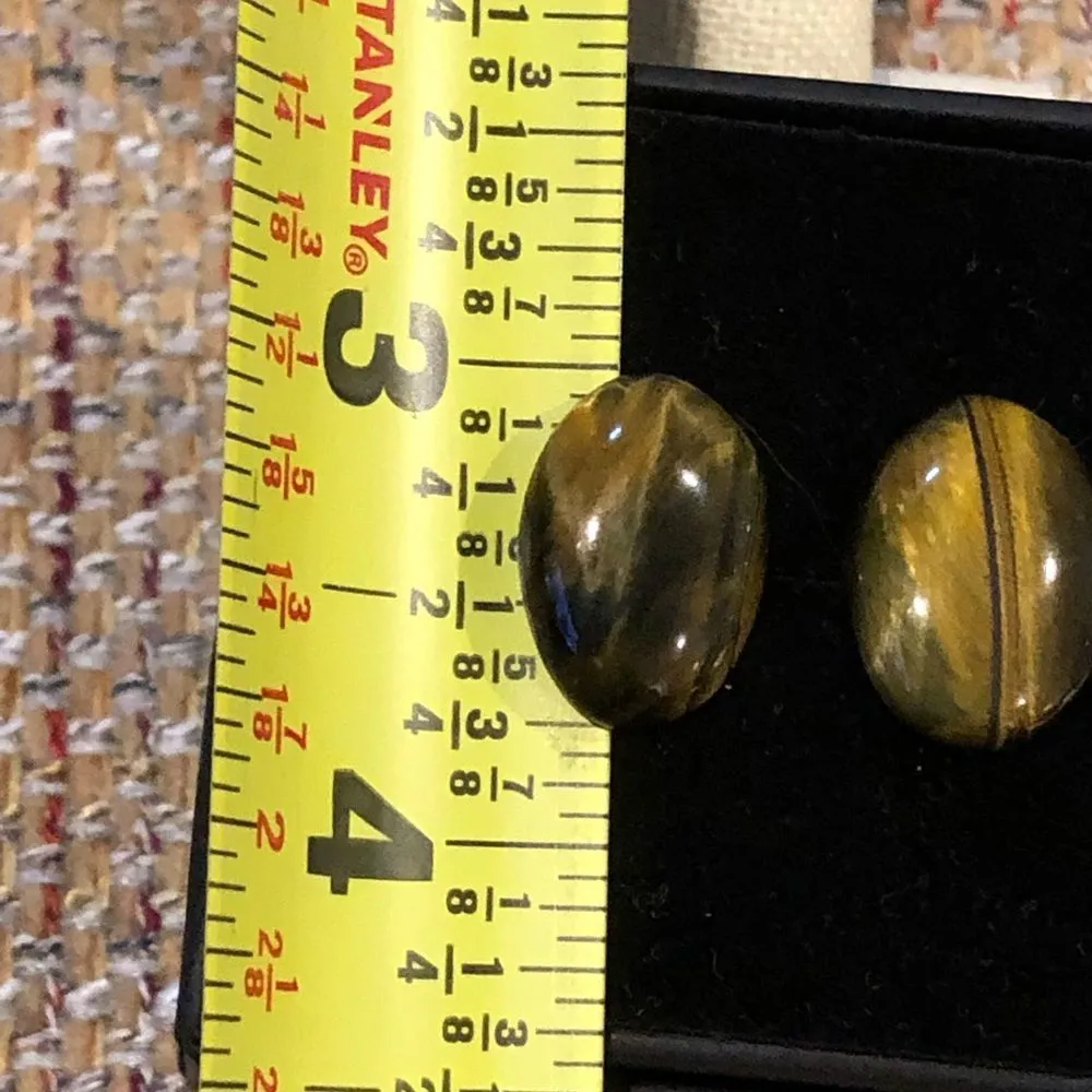 Tigers Eye Oval Cabochon Earrings With Sterling Silver Posts - Image 4