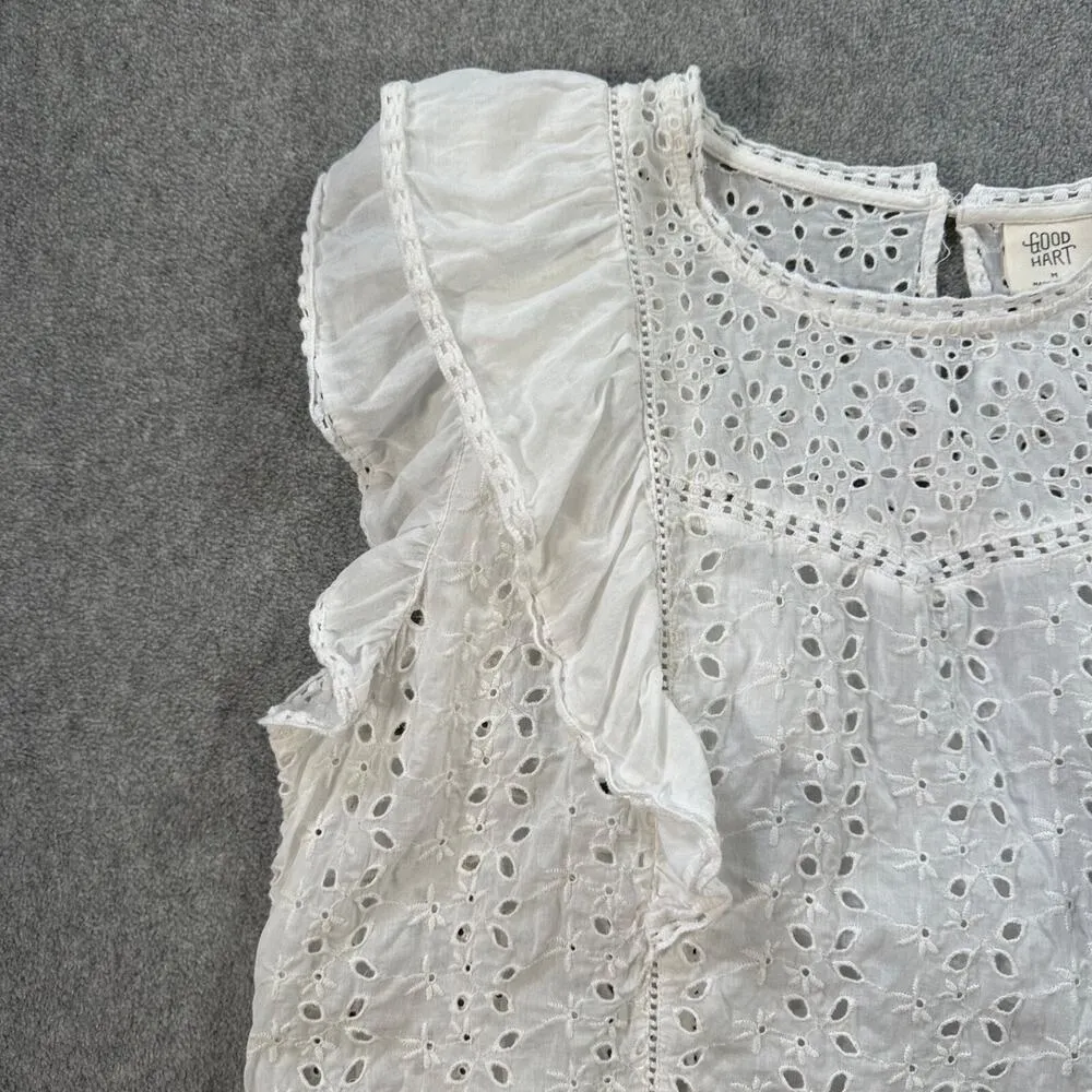 Matilda Jane Good Hart Eyelet Blouse Lovely Light White Flutter Sleeve Medium - Image 2