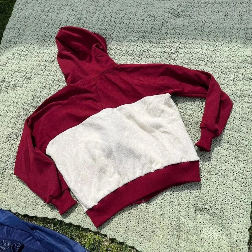 Vintage Adidas cream burgundy terry cloth drawer hoodie 
Women’s XL extra large - Image 2
