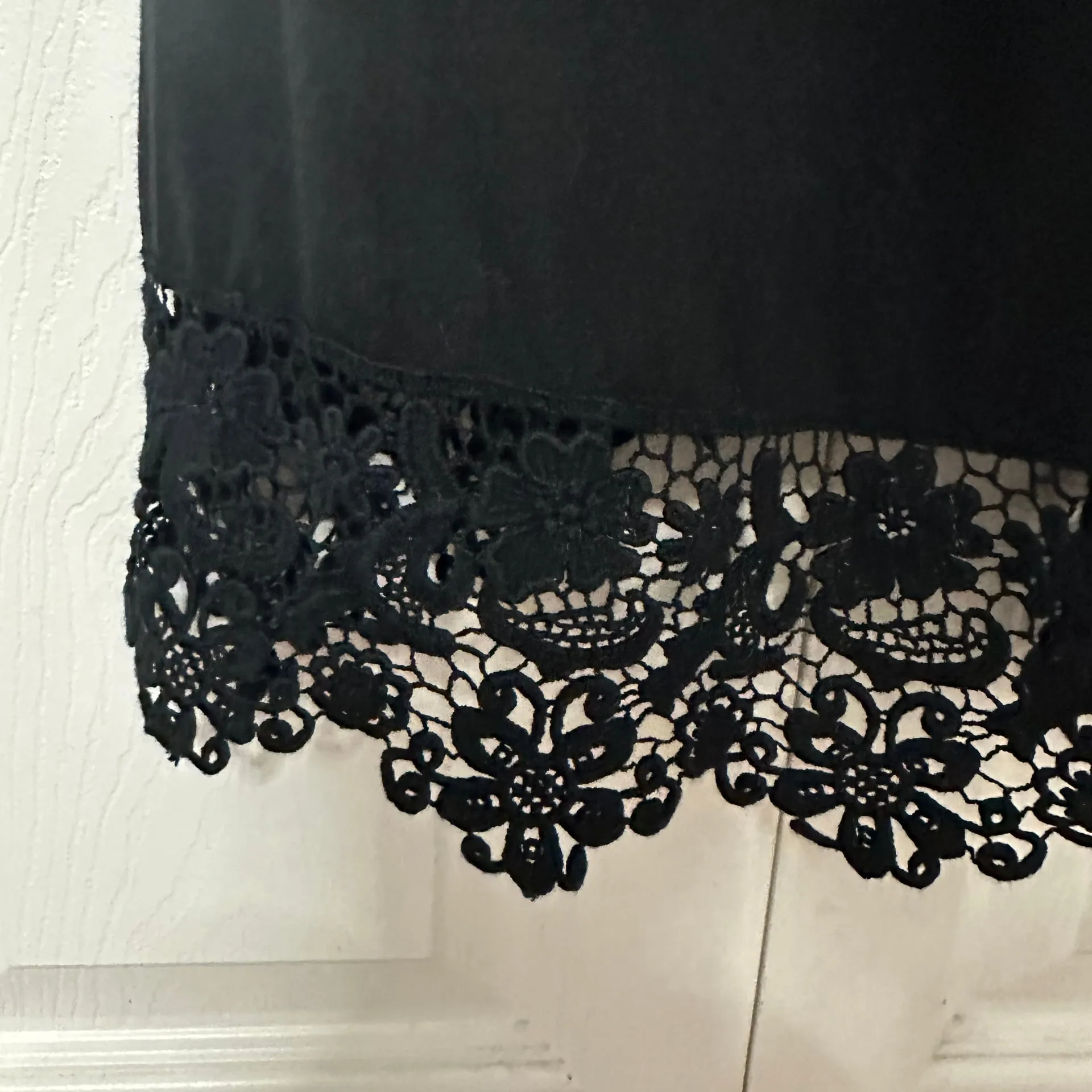 Chico's Black 3/4 Bell Sleeve Crochet Lace Trim Tunic Dress - Image 3