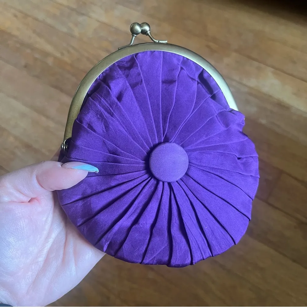 Purple Anthropology Satin Rose Clutch - Image 4