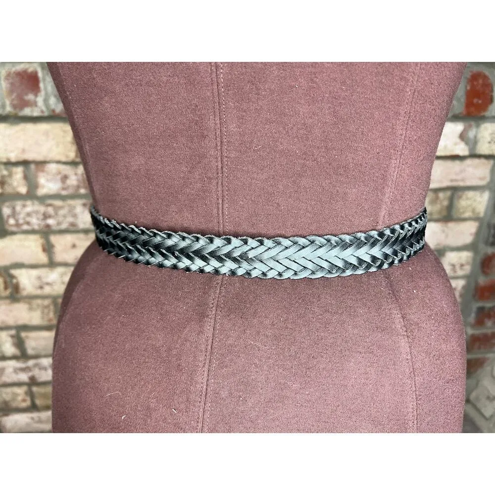 split leather belt black 1980s - Image 6