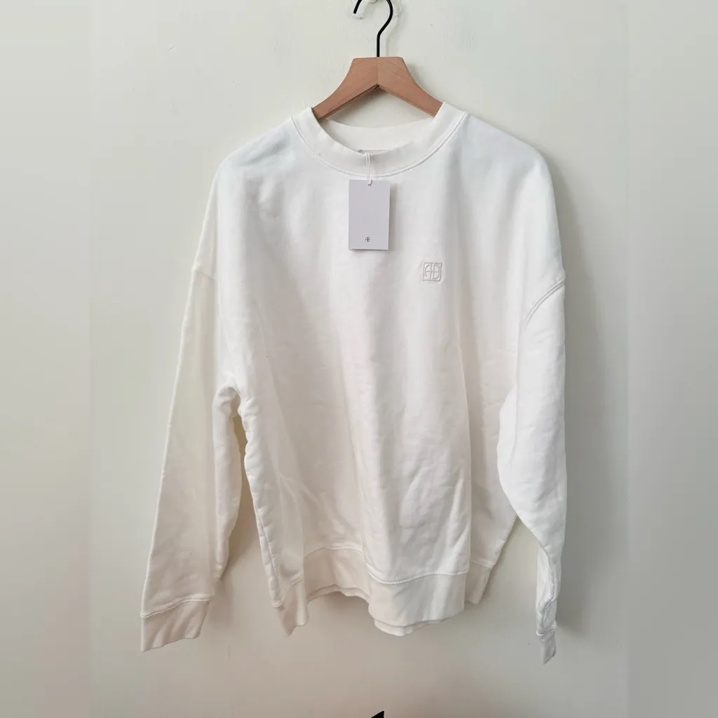 NWT Anine Bing MILES SWEATSHIRT FRAMED MONOGRAM white size large - Image 4
