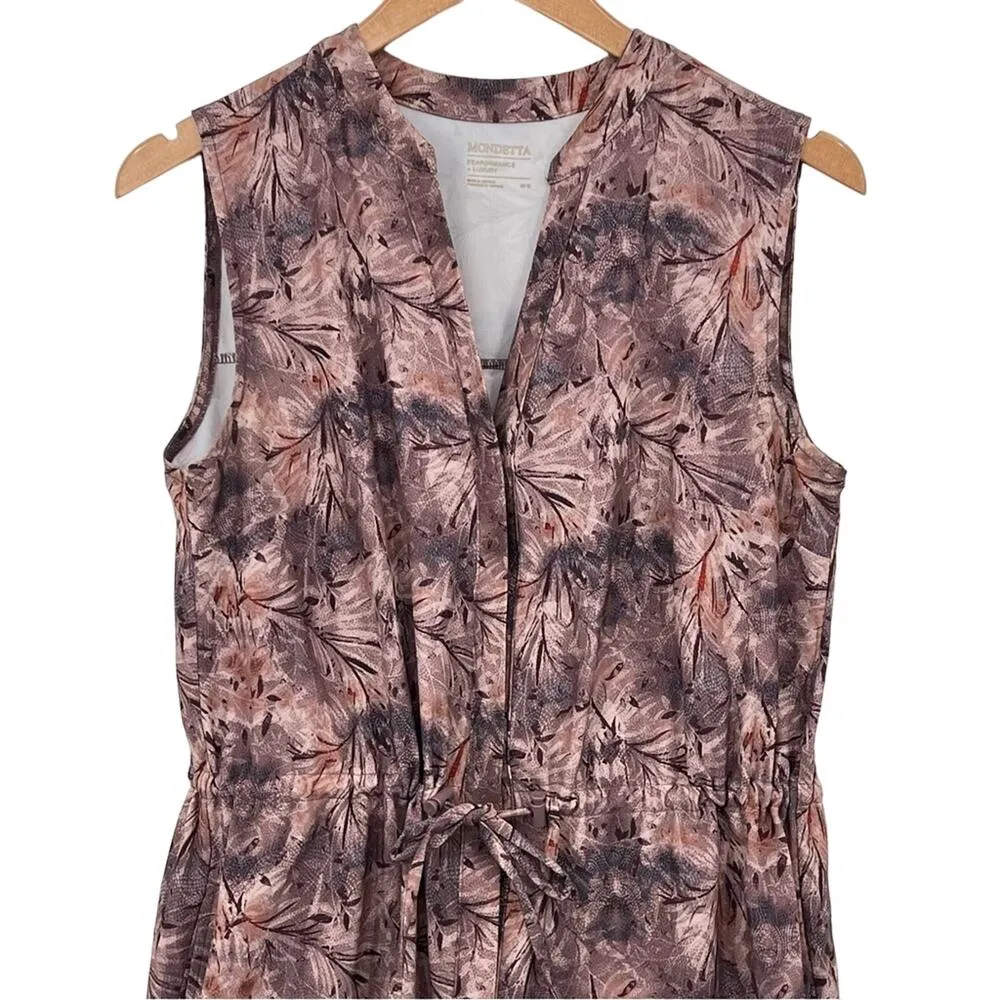 Mondetta performance luxury brown floral sleeveless snap front shirt dress M - Image 2