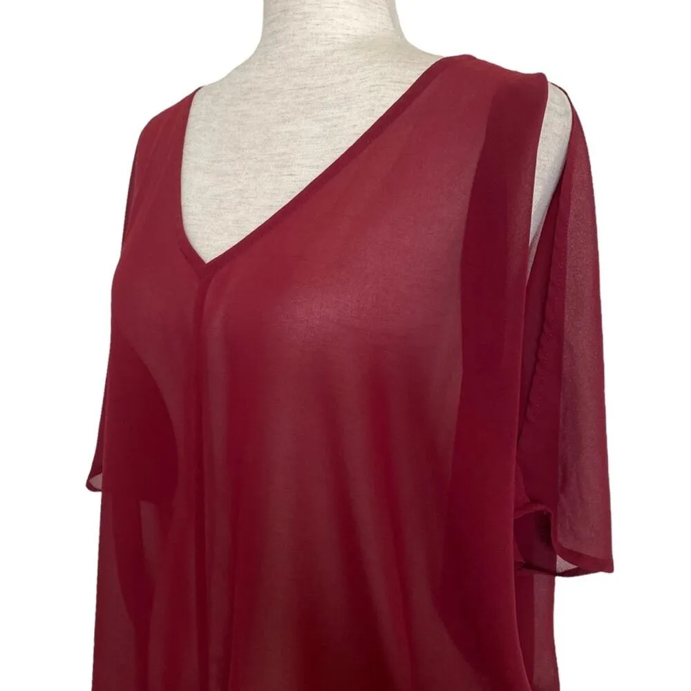 TOBI Blouse Maroon Sheer Cold Shoulder Relaxed Fit Size Small - Image 3
