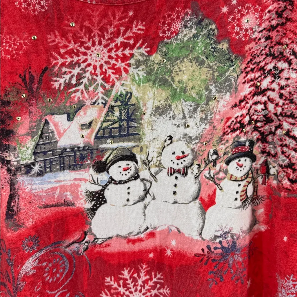 Holiday Editions Red Snowflake Long Sleeve Tee XXL snowmen embellished winter - Image 7