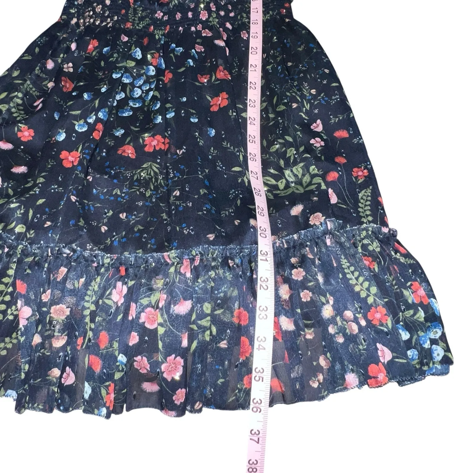 Joie Shima Floral High Neck Smocked Dress Midnight Navy‎ Blue Floral Size Small - Image 8