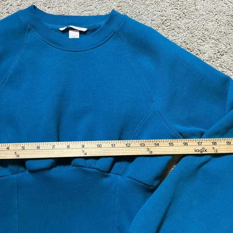 VICTORIAS SECRET Teal Blue Cropped Sweatshirt Long Sleeve Crew Neck Womens S - Image 4