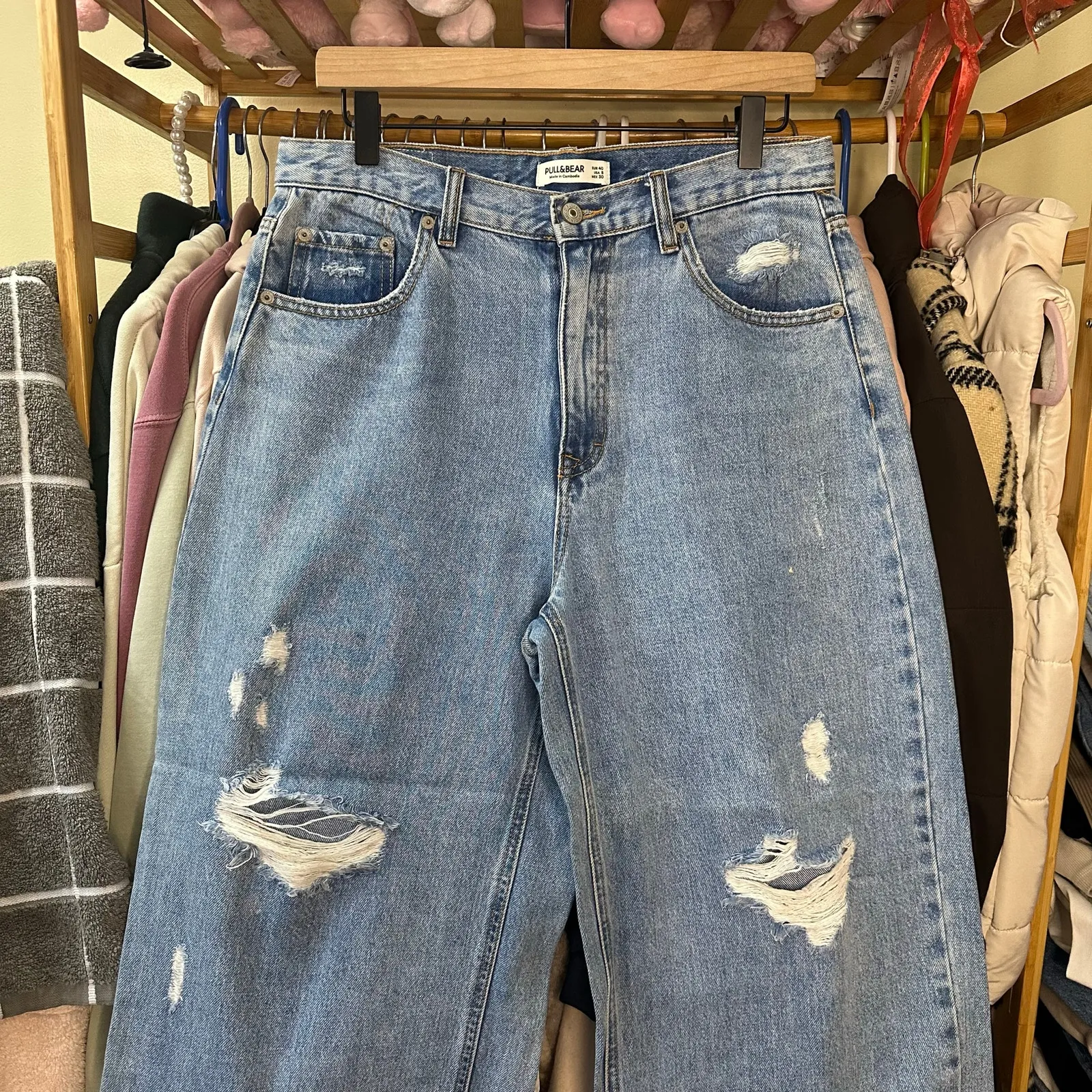 Pull & Bear Denim Wide Leg Ankle Jeans Size US 8 Light Wash Blue - Image 4