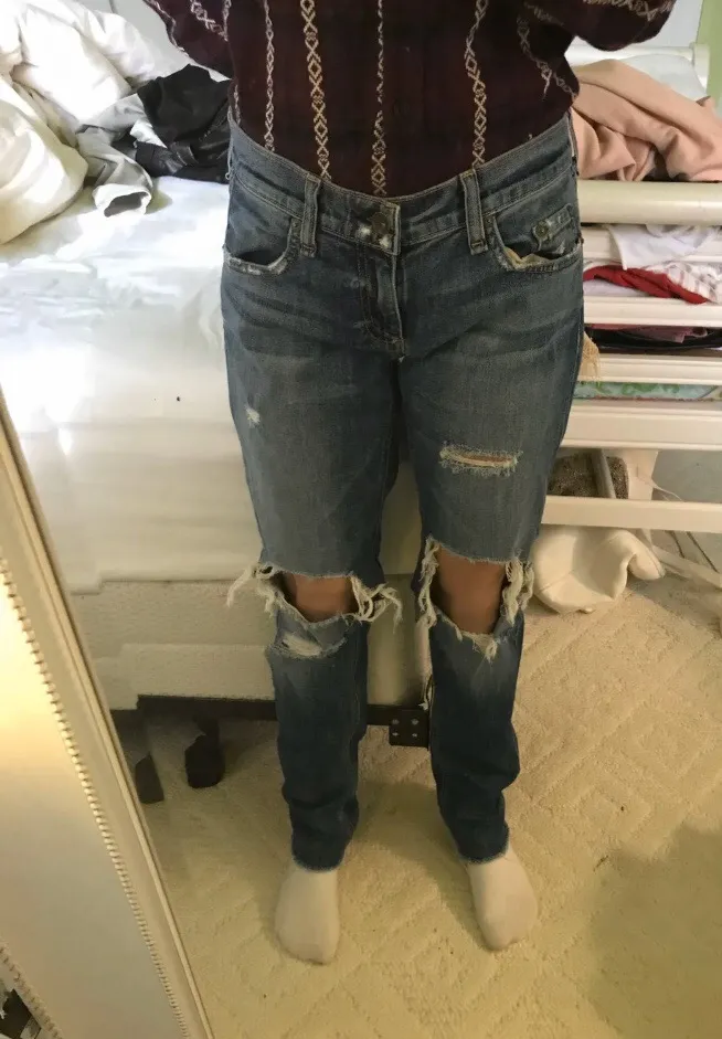 Women's Distressed Blue Jeans - Image 2