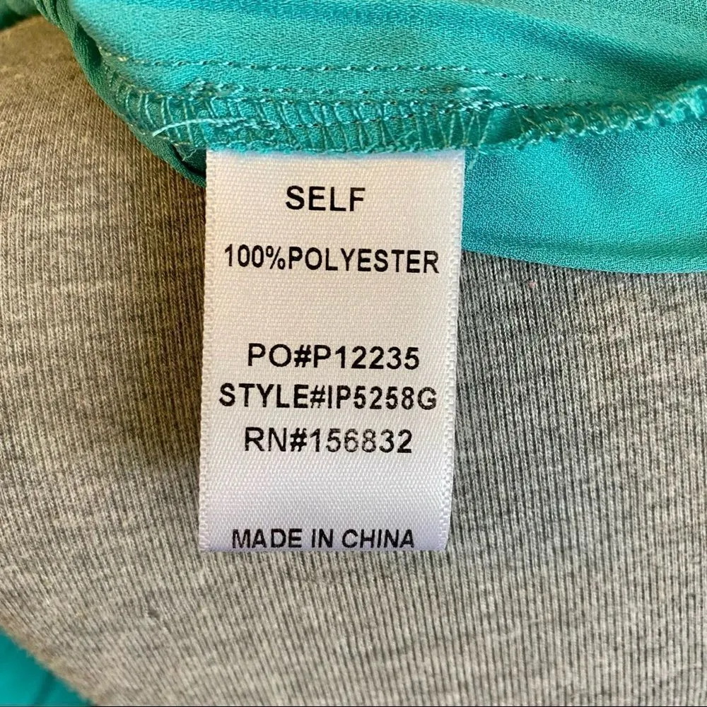 NWT BiBi Pleated Chiffon Sleeveless Lace Neck Detail XL Teal Blue - Image 8