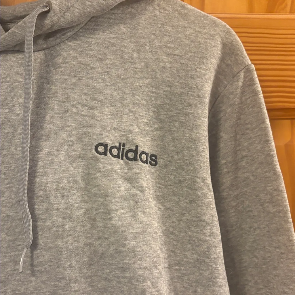 Adidas Oversized Medium Grey Hooded Athleisure Sweatshirt - Image 3