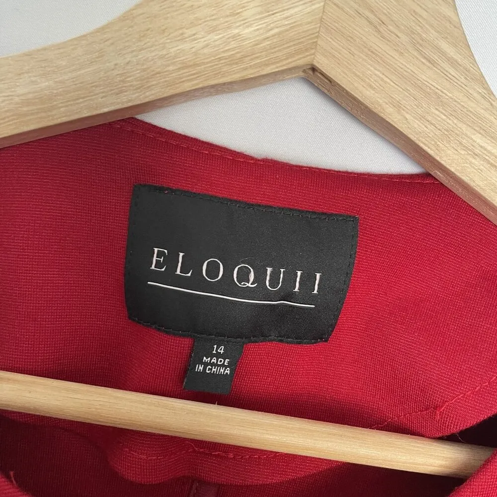 Eloquii Red Long Sleeve Ruffle Detail Knee-Length Jacket With Front Zipper Closu - Image 3