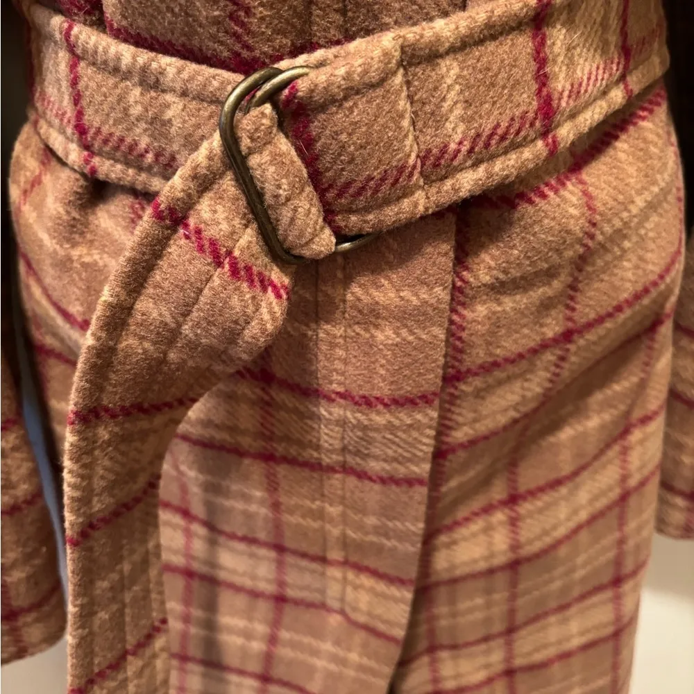 VTG J. Crew Plaid Clueless Preppy Wool Belted Trench Coat M Pockets Lined - Image 9