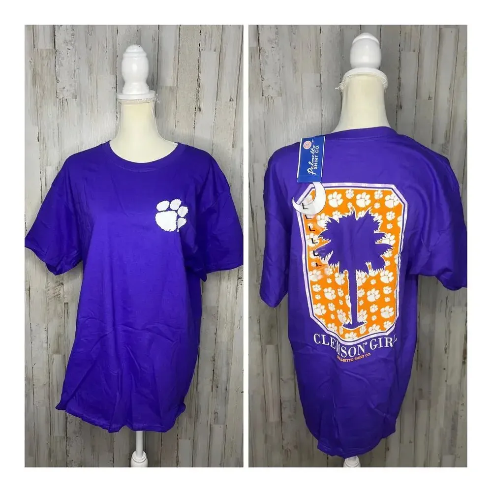 NWT Clemson Tigers Women's Large‎ Purple Paw Palm Tree "Clemson Girl" T-Shirt - Image 2