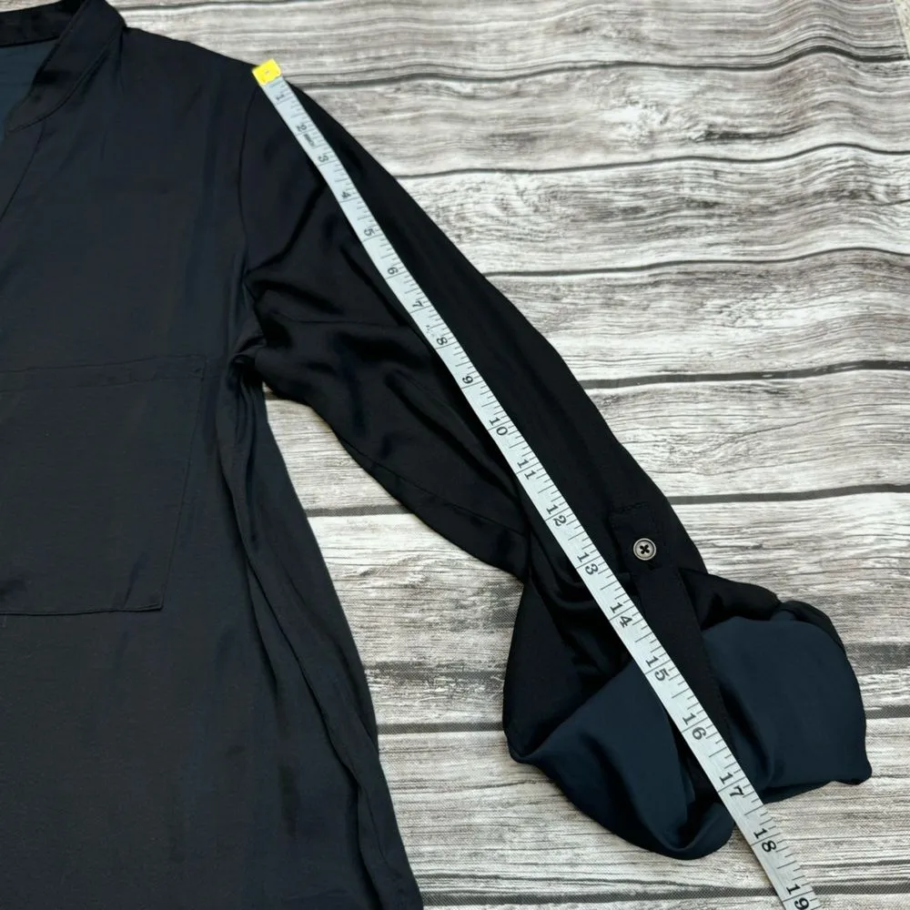 Forever 21 Women's Flowy Satiny Button Up Button Down Blouse L LG Large Black - Image 16