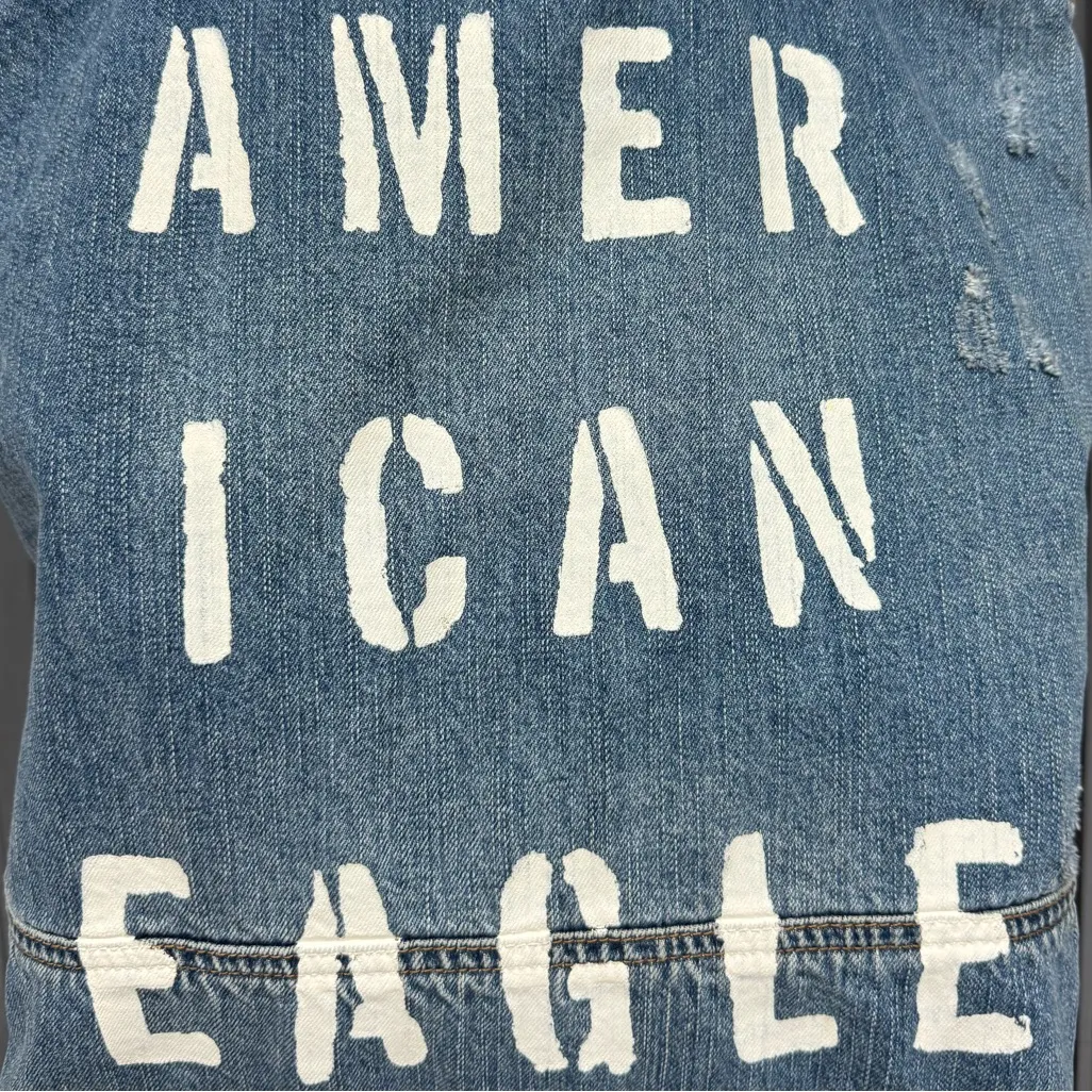 American Eagle Denim Tote Bag Blue Graphic Shoulder Bag 2017 Book Tote Beach Bag - Image 10