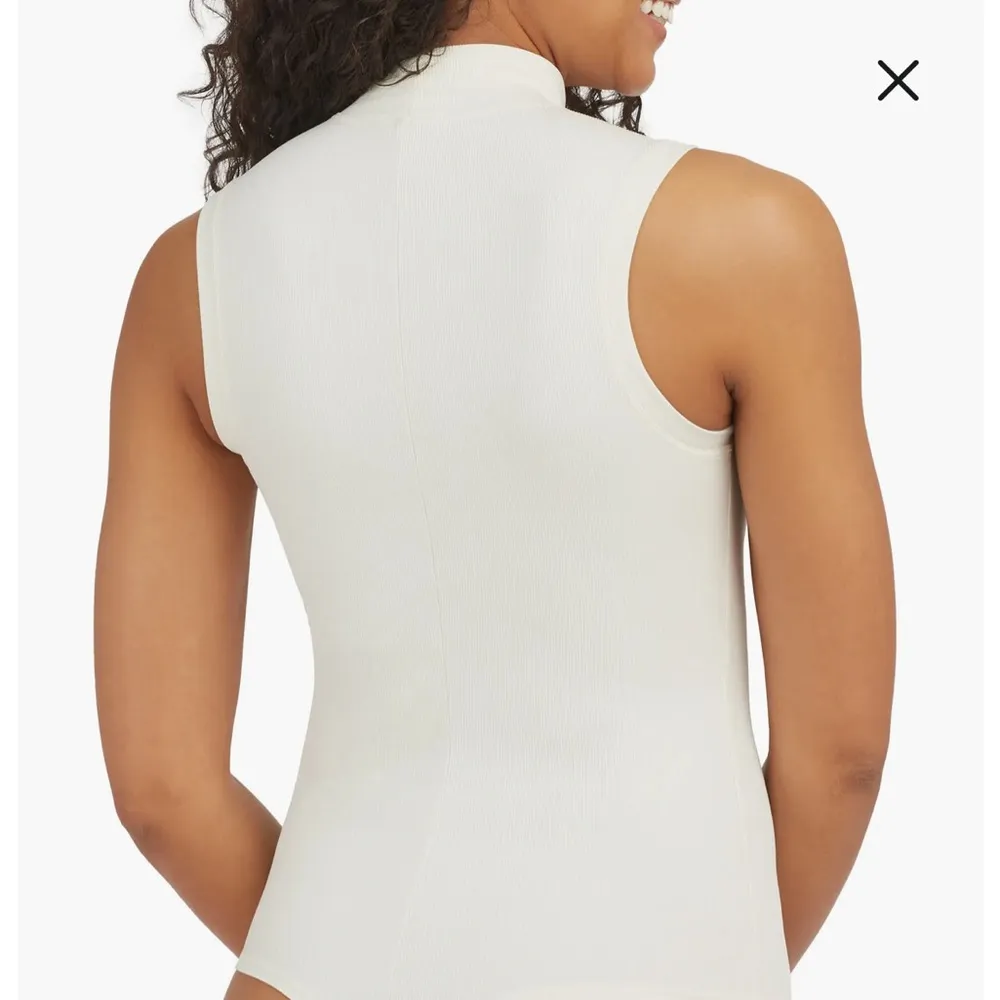 SPANX Suit Yourself Ribbed Mock Neck Sleeveless Bodysuit Parchment NEW - Image 3