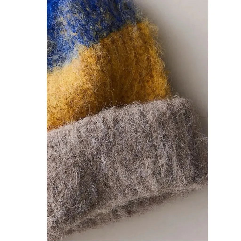 Free People Icing Beanie in Blue Gold NWT Stripes Wool Fall Winter Bohemian - Image 5