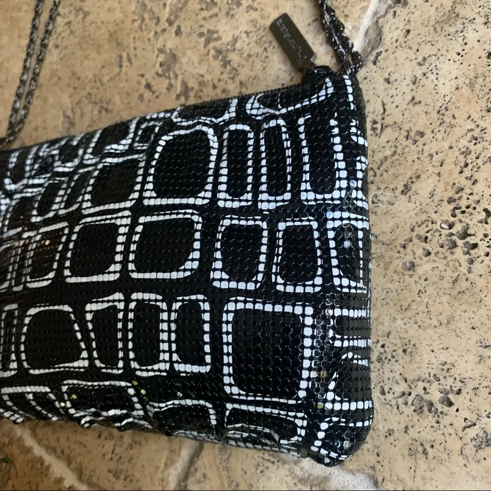 Vintage Y2K Whiting & Davis Convertible Crossbody Shoulder Black White Purse Geo - Image 8