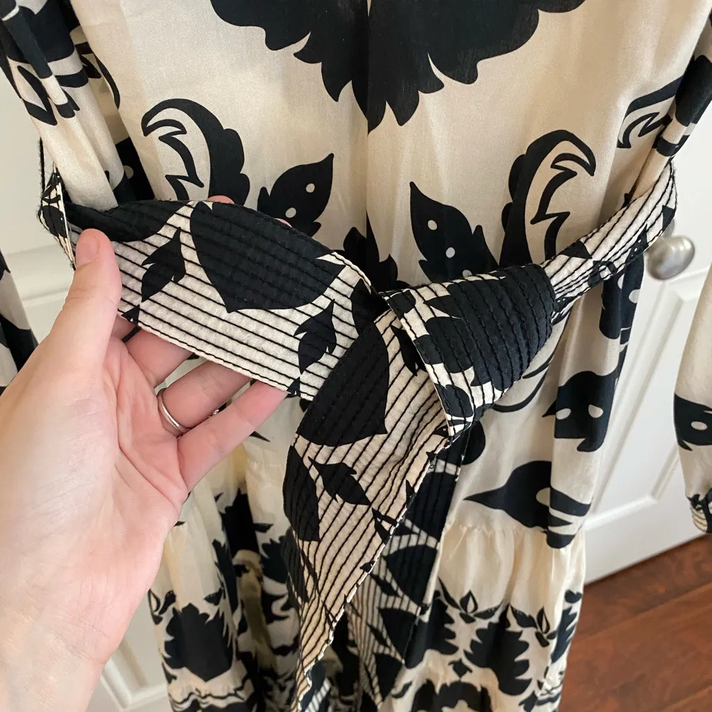 Zara Black & Cream Printed Long Sleeve Midi Dress - Image 6