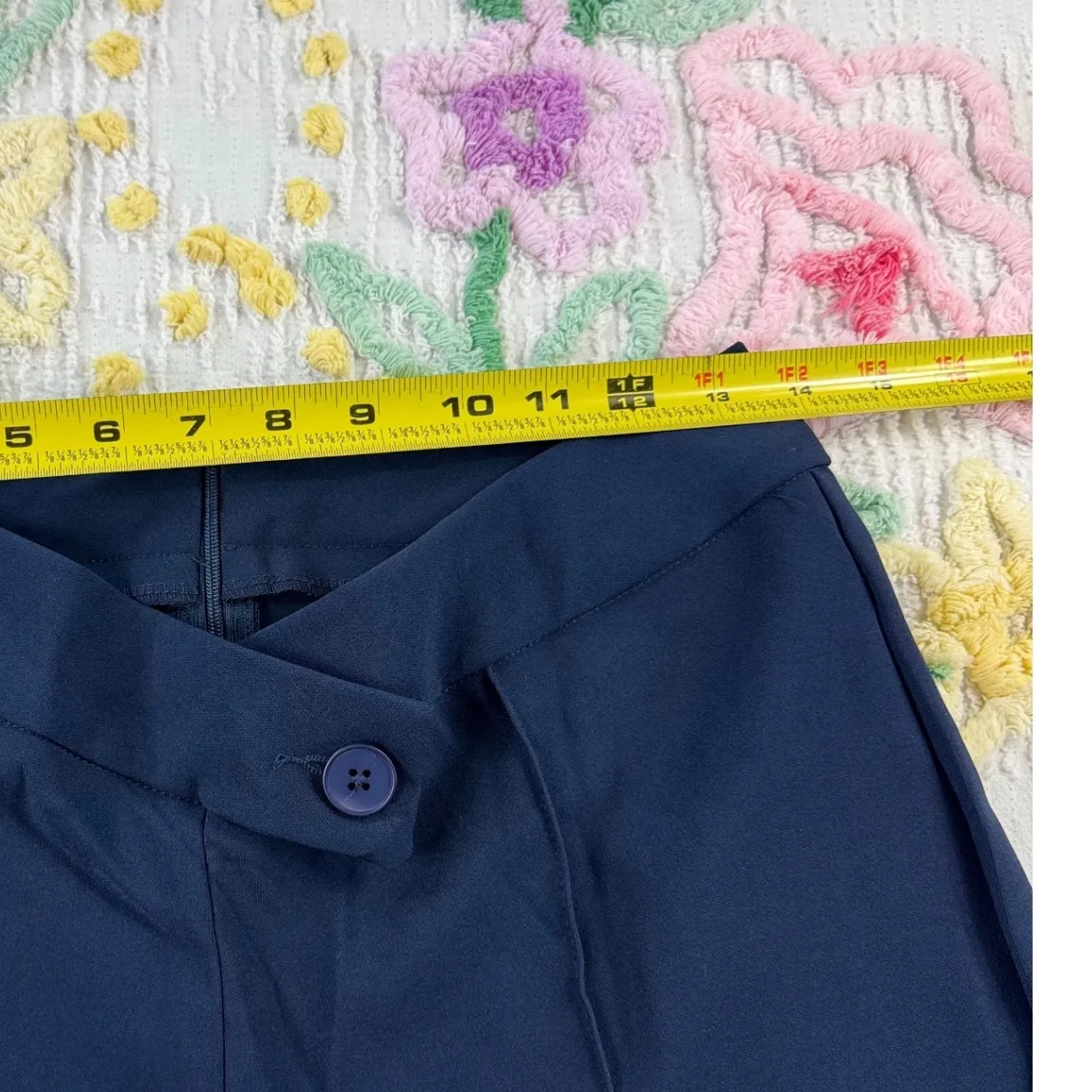 SHEIN Wide Leg Pants Navy Blue High Waisted‎ Button Detail Pleated Culottes L - Image 5