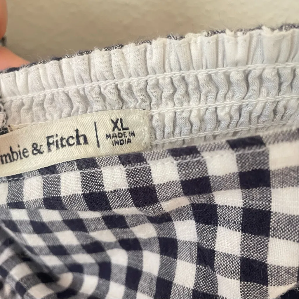 Abercrombie & Fitch Gingham Square Neck Wrap Front Mini Dress in Navy White XL - Image 4