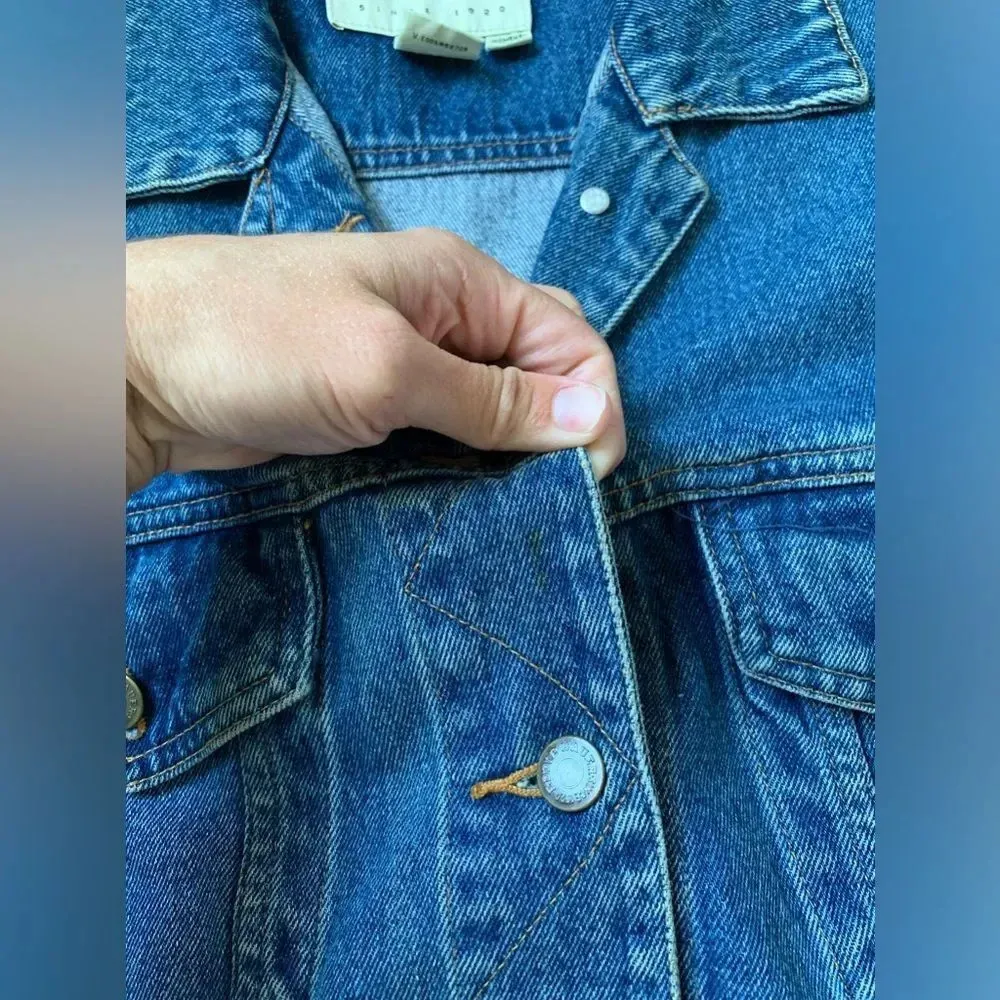 VTG Eddie Bauer Denim Jacket Jean Jacket Bomber Blue Cotton Size M - Image 3