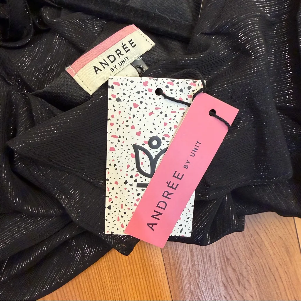 Andree By Unit V-Neck Ruffle Shimmer Iridescent Black Party Mini Dress 2X New - Image 7