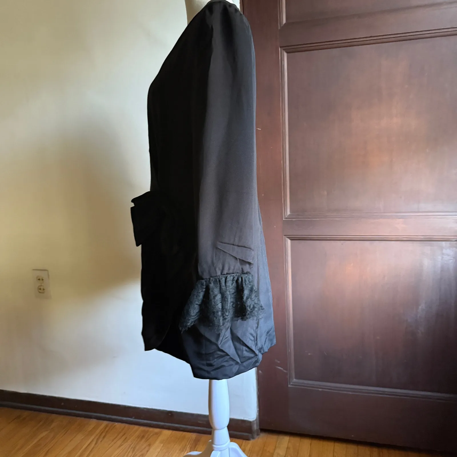 90s Vintage DOMINIC ROMPOLLO Black Wrap Jacket Mini Dress Lace Cuffs | Medium - Image 3