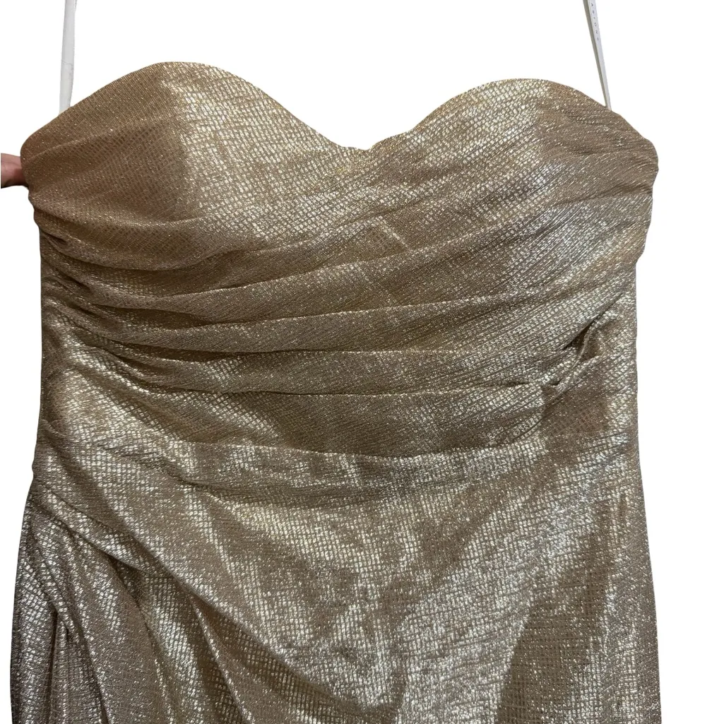 β¨ Hayley Paige Occasions Gold Metallic Strapless Gown β Size 10 - Image 3