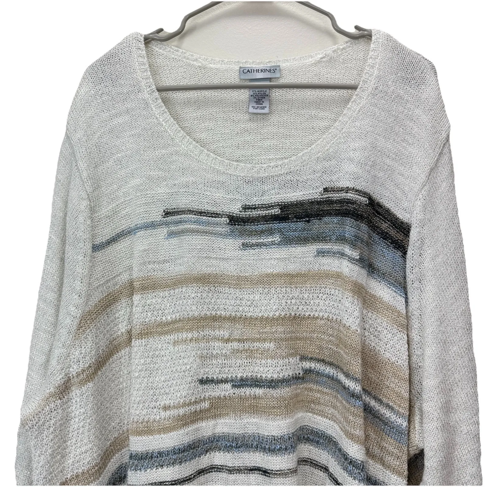 Catherines Beige Striped Long‎ Sleeve Pullover Lightweight Sweater Size 4X - Image 3