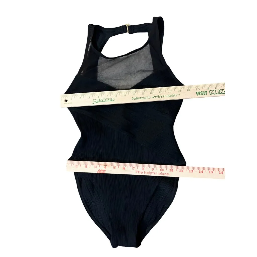 Vintage Anne Cole Collection Black Ribbed One Piece Swimsuit Sz 8 Sheer Top Used - Image 9