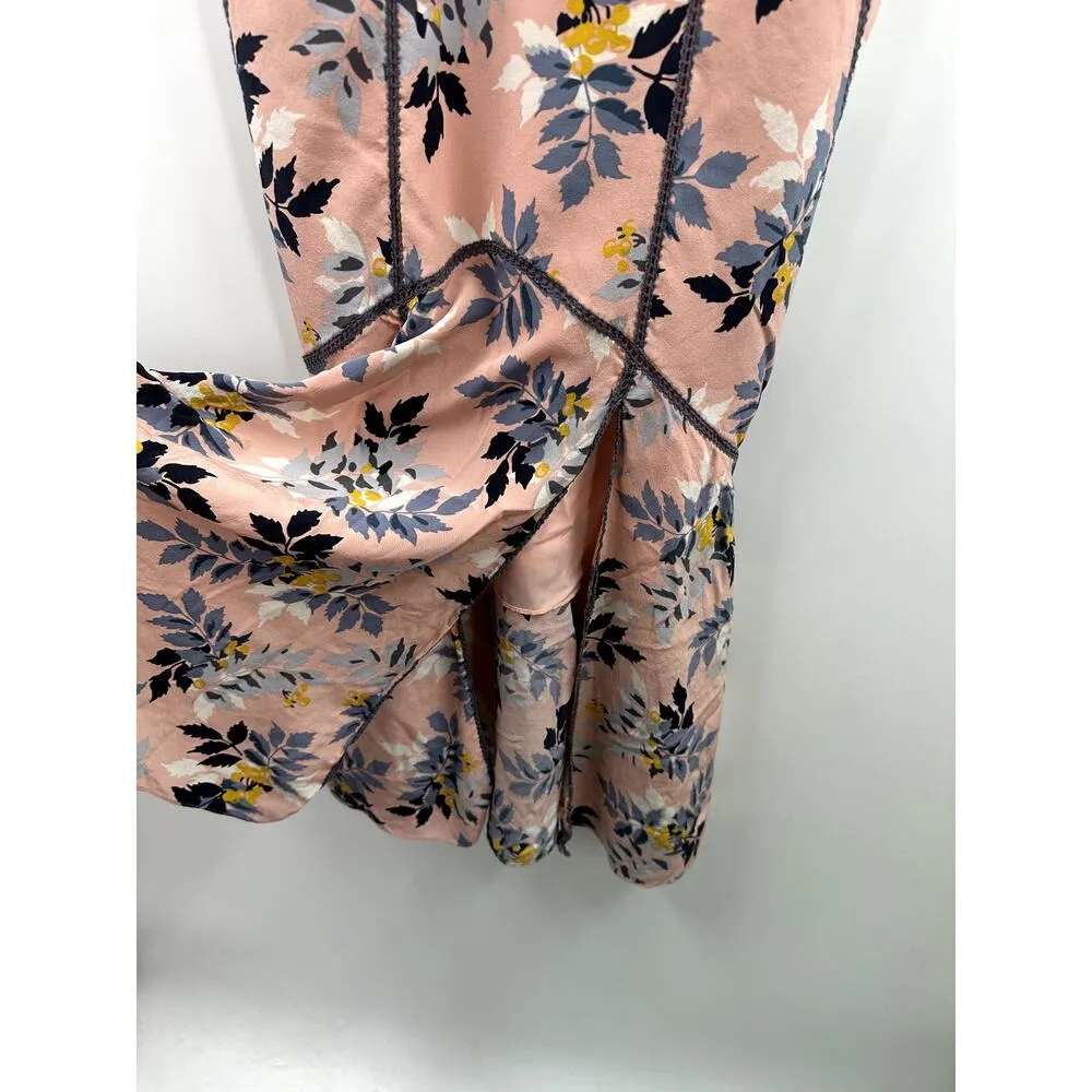CINQ a SEPT Peach Pink Floral Print AINSLEY Tie Shoulder Fluted Silk Dress 4 - Image 4