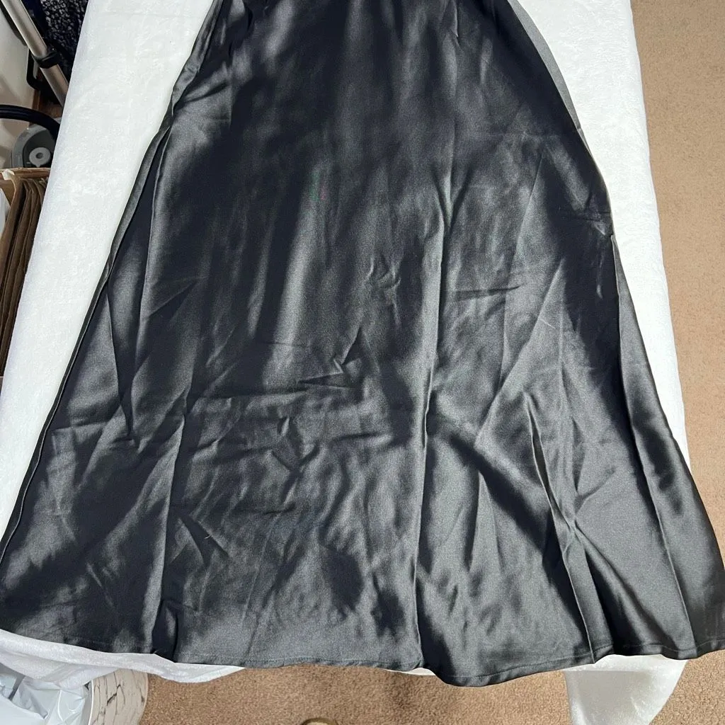 Petal and Pup Black Satin Midi Dress Side Cutout 6 NEW - Image 4