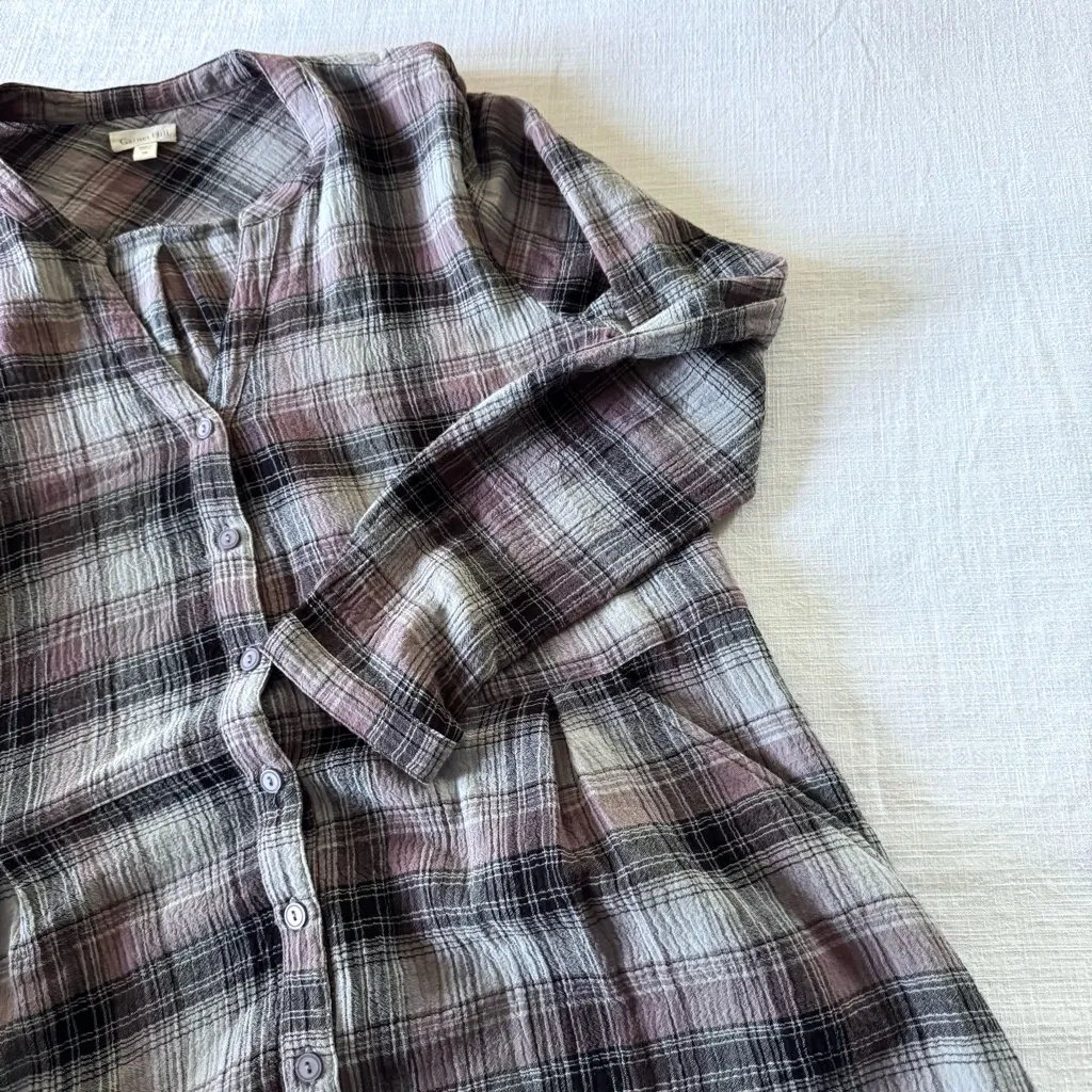Garnet Hill Plaid Cotton Gauze Shirt Dress - size 8 - Image 6