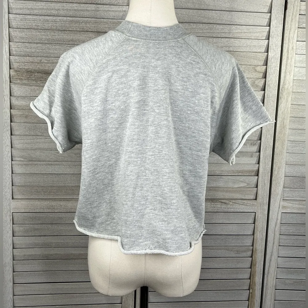 DISNEY Mickey Mouse Cropped Cut Off Style Tee Shirt Gray-Large - Image 2