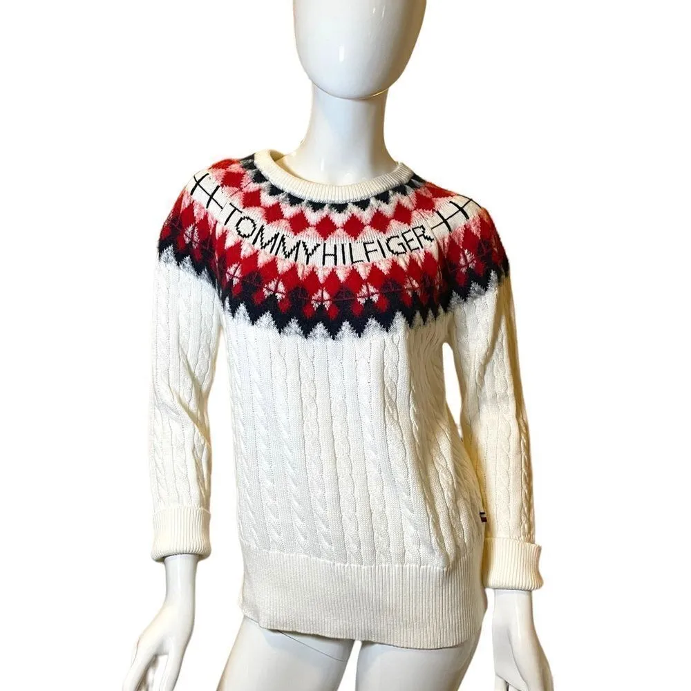 Tommy Hilfiger Fair Isle Argyle Logo Crewneck Sweater Medium - Image 4