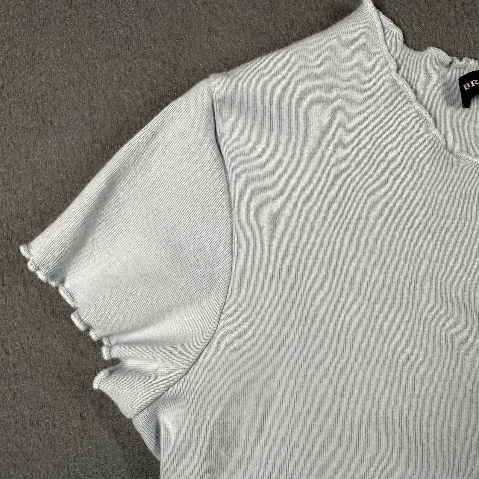 Brandy Melville Shirt Womens Small Light Blue Lettuce Hem Ribbed Made in Italy - Image 4