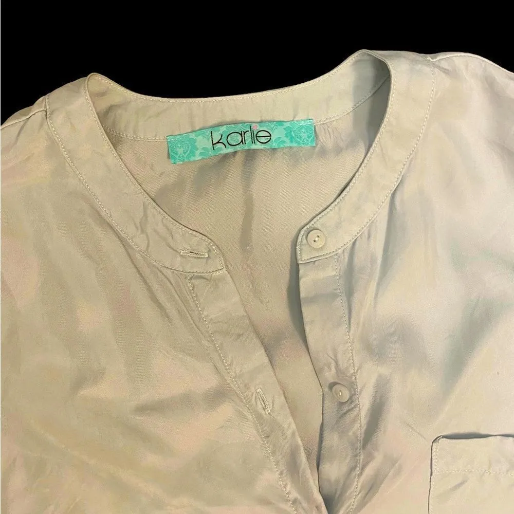 Karlie Pale Blue Button Down with Tie Bottom Shirt - Image 6