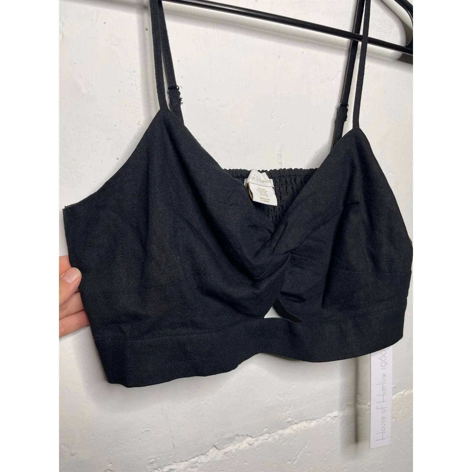 NEW House of Harlow 1960 Black Linen Blend Cropped Knot Tank Size Medium - Image 3