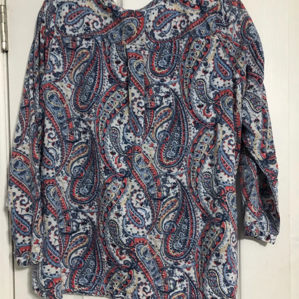 J.Jill paisley V‎ neck pintuck blouse shirt women’s size medium petite boho Blue - Image 8