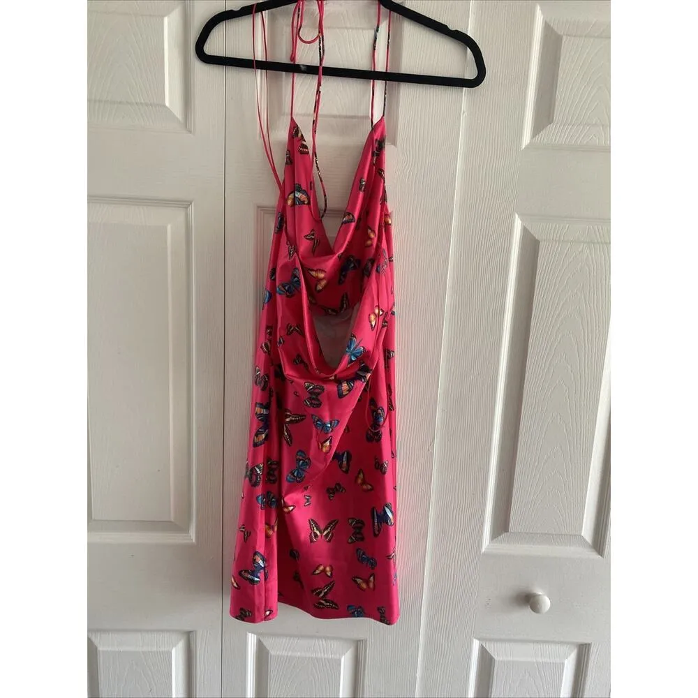 Steve Madden Y2K Medium Hot Pink Satin Butterfly Slip Dress‎ - Image 5