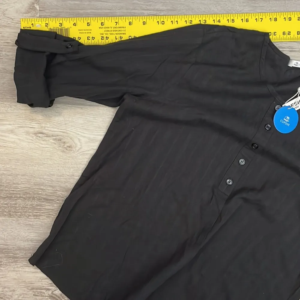 NWT  Black Woven RoundNeck Half-button Placket Long Sleeve Pull Over Shirt - Image 10